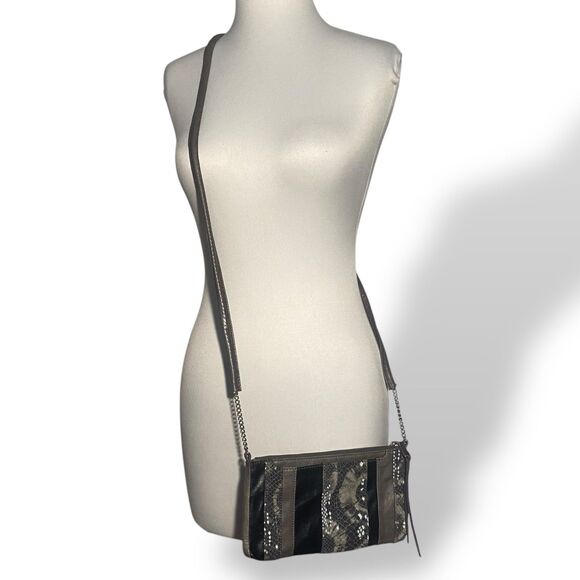Vintage Hobo Crossbody Shoulder Bag WOC Grey Snake Print Genuine Leather 9x5 in - Picture 8 of 8